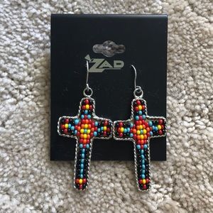 NWT ZAD beaded cross boho earrings